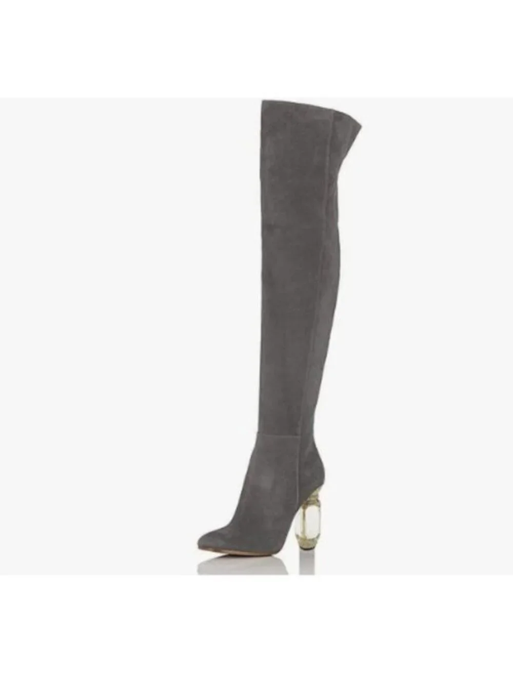 FSJ Women Over The Knee Chunky High Heels Stretch Thigh High Long Boot Grey